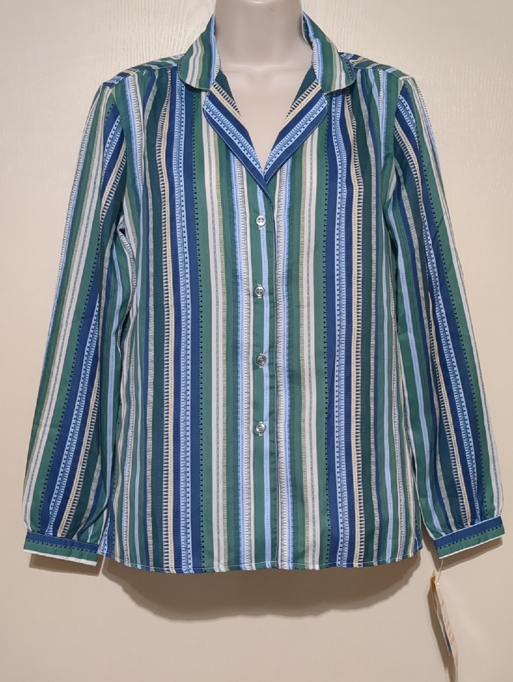 Vintage DONNKENNY Classics Stripped Green Blouse Women's Size 11 NWT